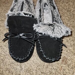 Charter Club Black Moccasins with Faux Fur Trim